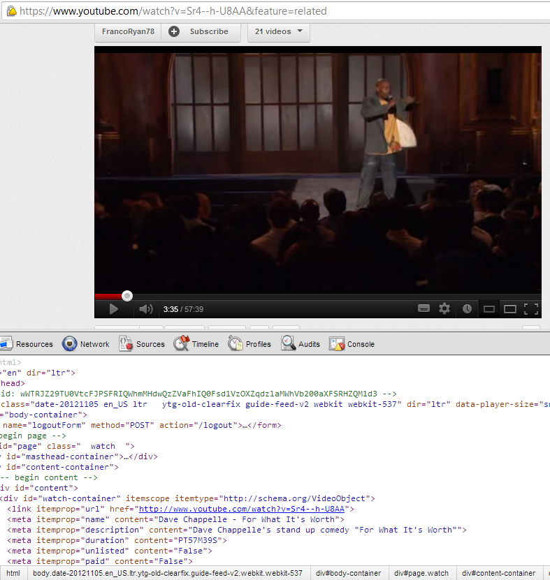 Debugging tools on Youtube HTML5 page