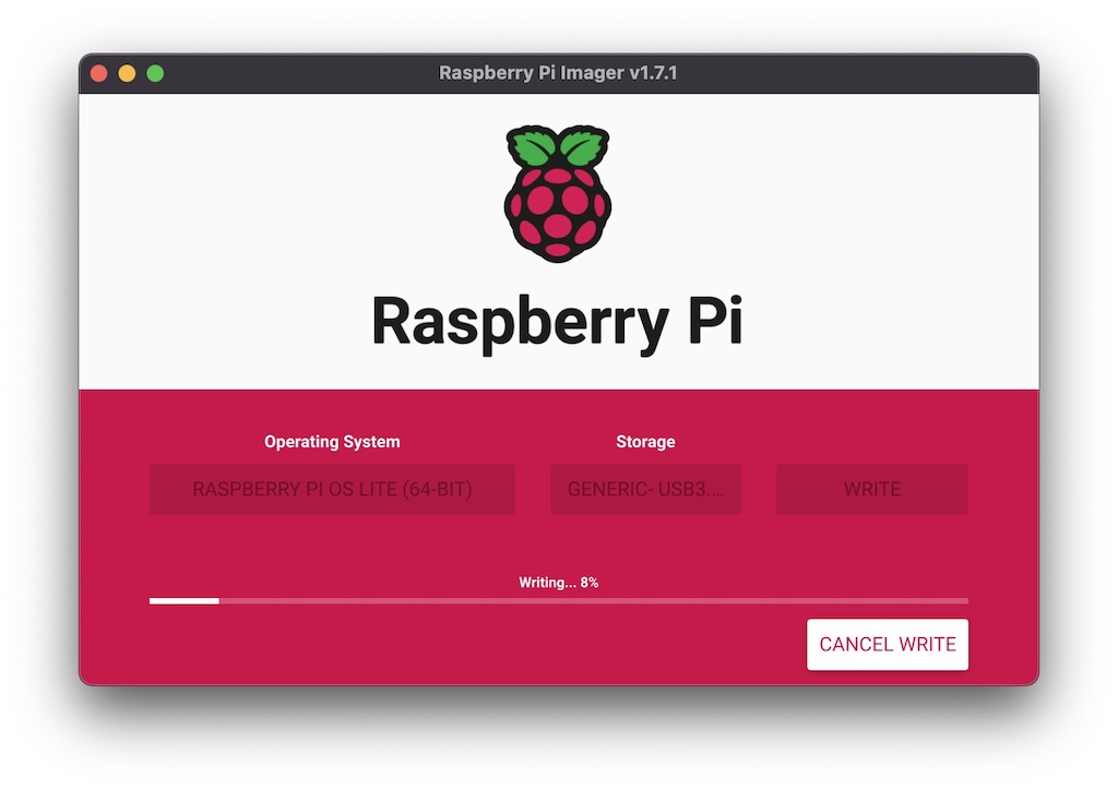 Raspberry Pi Imager writing in progress