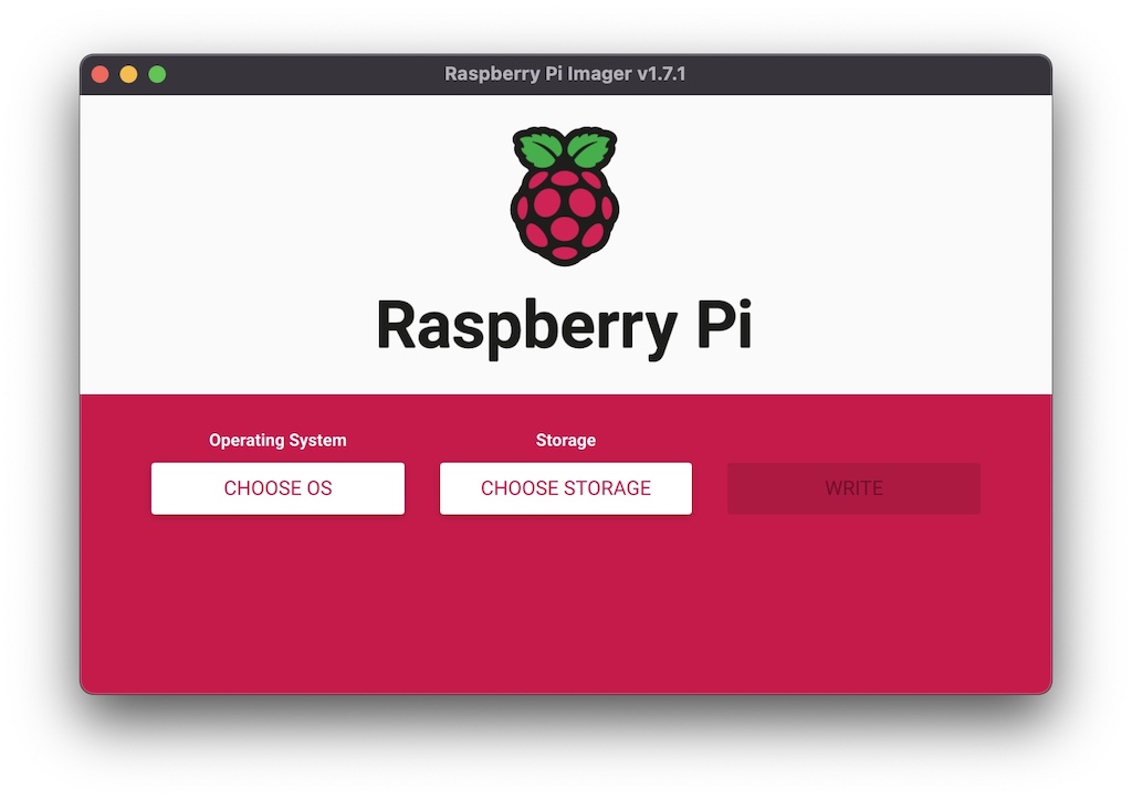 Raspberry Pi Imager main page